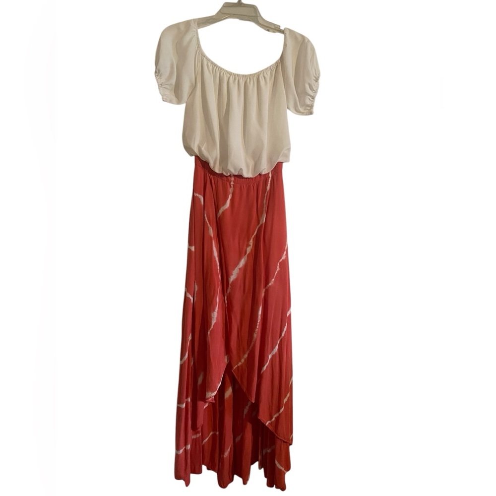 Mainstrip SMALL Coral/ White Tie Dye High Low Lined Dress